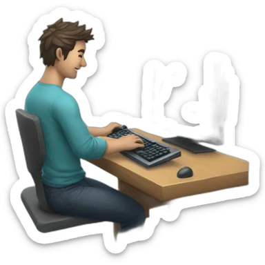 game player playing with his computer having the Uranus logo and the inscription Uranus sticker