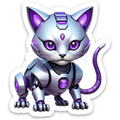  exotic iridescent silver and purple cyber-Protogen-Fakémon-Pokémon-Vernid-robot-feline-creature sticker