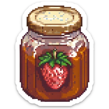 jar of strawberry jam, pixel art style sticker