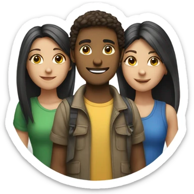 Classmates are standing in a circle of three people, two girls and a guy sticker