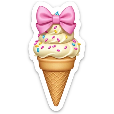 Vanilla ice cream cone with sprinkles and pink bow sticker