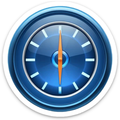 a round gauge, deep blue with a glowing effect, no numbers or markings, minimal design, apple emoji style sticker