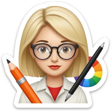 female graphic designer , color wheel, pens, papers sticker