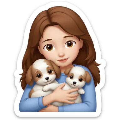 Chica castaña con su perrito pequeño blanco sticker
