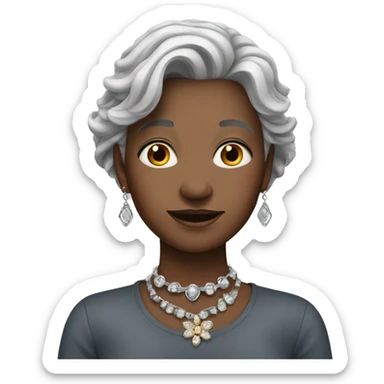 grey haired girl with jewelry sticker
