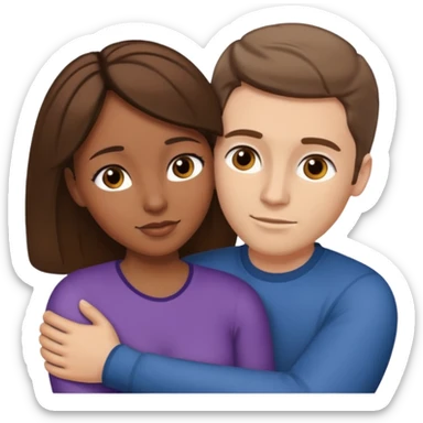 Couple embracing with arms around each other; black woman with brown eyes and brown hair, white man with brown hair  sticker