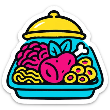 catering tray with assorted dishes, colorful and inviting, pop colors style sticker