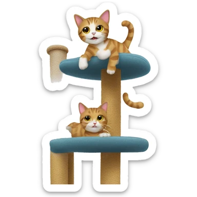 tabby cat playing on cat tree sticker