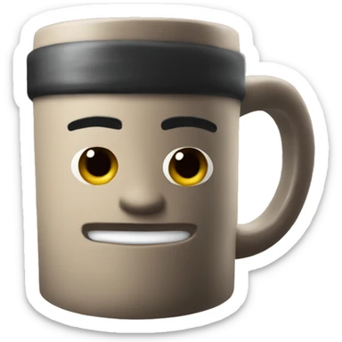 A mug with a Roblox man face on jt sticker