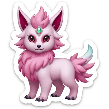 Floral pastel pink-furred, and ruby-jewelry-adorned Absol-Amaura-fusion-Fakemon-animal-creature  sticker