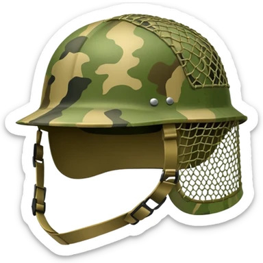 Military helmet with camouflage netting
 sticker