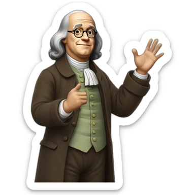 benjamin franklin with an arm up realistic sticker