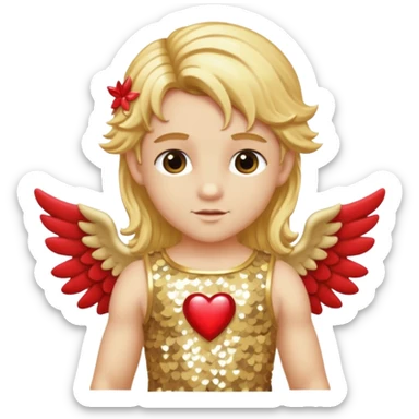 Cupid, God of Love from Gods and Goddesses with long golden blonde hair, cream sequin outfit sticker
