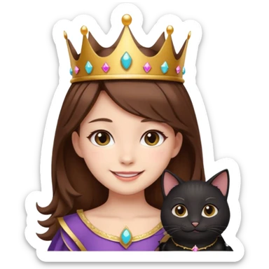 queen black cat kawaii brown hair girl sticker