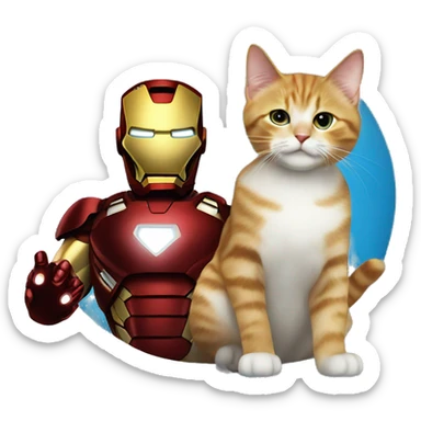 One Superhero iron man and cat laught ocean close sticker