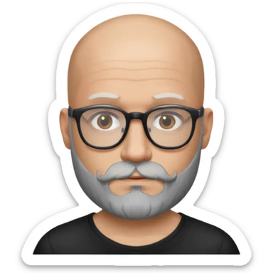 Bald man with salt and pepper beard and glasses and tattoos sticker