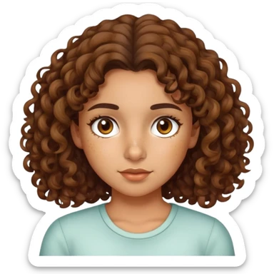 Olive skin girl with medium length brown curly hair and brown eyes and freckles  sticker