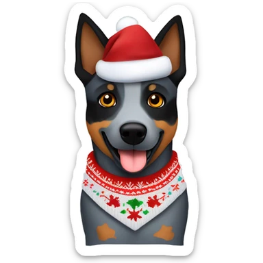 Queensland blue heeler with black and brown patch on one side of face in a Christmas sweater  sticker