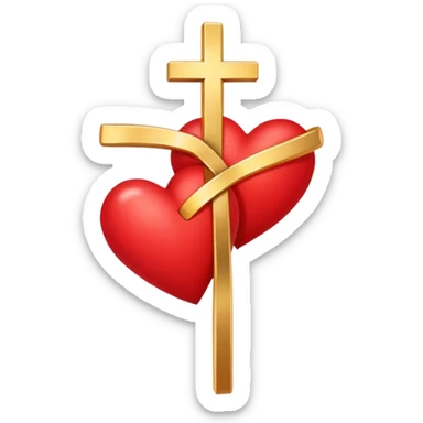 Two red  hearts connected by one simple gold cross  sticker