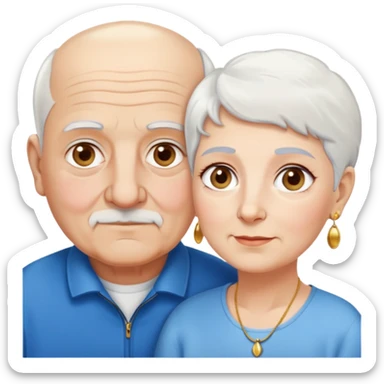 Una abuela italiana blanca de ojos marrones con cabello corto blanco y aretes de oro, junto a su esposo de ojos azules abuelo de piel blanca italiano un poco gordo con pelo blanco corto calvo sin nada de bigote  sticker