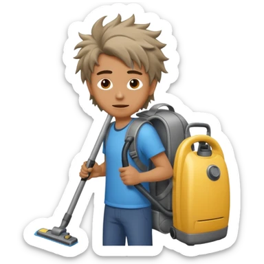 Madman cleaning car with a vacuum in a backpack sticker
