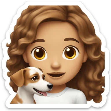cute wavy hair women with white skin and brown hair petting a Jack Russell terrier  sticker