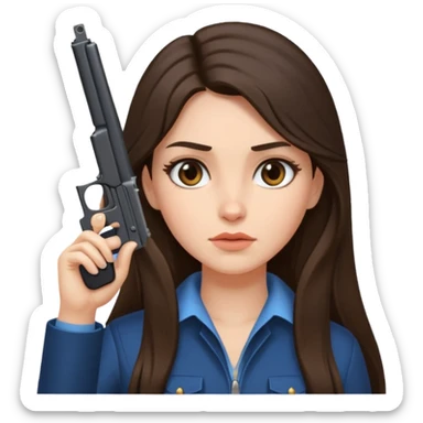 A brunette with long hair girl who is about to kill herself with a littlr gun pointed at her temple sticker