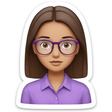 Imagine a pretty girl with slightly light brown skin with big brown eyes and glasses. She has straight long brown hair in a slick back and is wearing a light purple shirt sticker