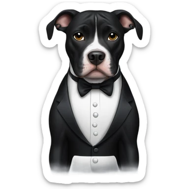 all black pitbull with crooked ears wearing a tuxedo sticker