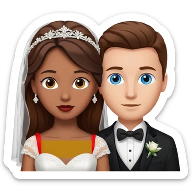 White groom with blue eyes and brown hair. Black bride with brown eyes sticker