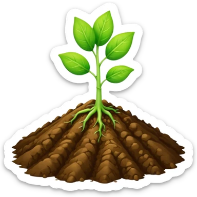 A two-leaf green sprout standing on a mound of brown soil sticker