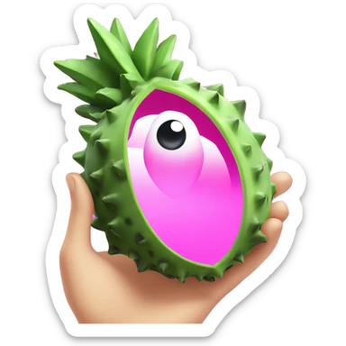 3D elegant Pitahaya with large shiny eyes 👀 one hand holds the mirror with its reflection 🪞 sticker