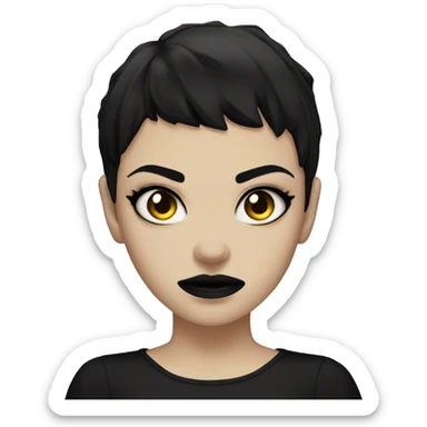 girl goth black short hair angry black eyes  sticker