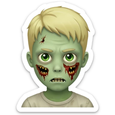 boy zombie with blonde hair and pale green skin sticker