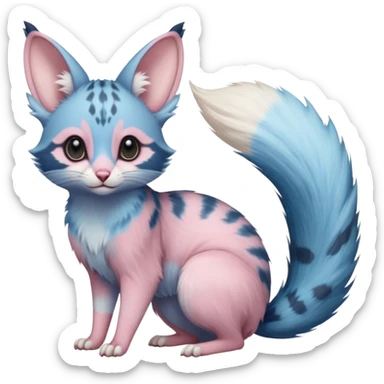 Pastel Pink, blue-pointed, soft natural realistic romantic vintage antique divine beautiful elegant pretty precious cute young youthful  Fakémon-Pokémon-opossum-feline-mouse-serval-caracal-chinchilla-Minccino-Cinccino-Meowstic-rodent-hybrid-creature with a big fluffy bushy tail (full body) sticker