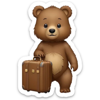 Baby Grizzly bear with a suitcase sticker