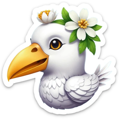 A bird carrying a white flower on its mouse  sticker
