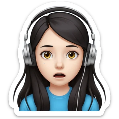 Girl with long dark hair with a shocked face wearing headphones sticker