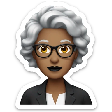 Attractive grey-haired woman with glasses and black lipstick sticker