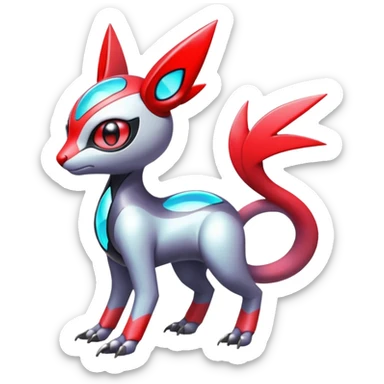 Shiny Colorful Futuristic Cyber-Vernid-Trico-Meloetta-Latias-Koraidon-Peppercat-Protogen-Pokémon-Digimon-Fakémon-fusion-hybrid-creature sticker
