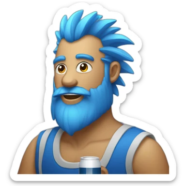 bearded man with blue mohawk having a beer sticker