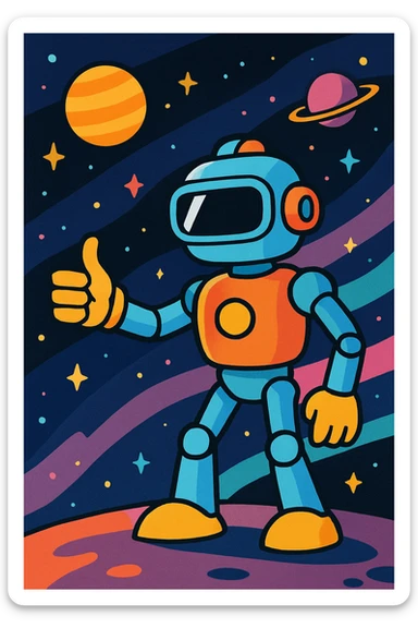 A robot hitchhiking across the galaxy sticker