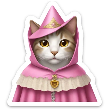 cat in pink medieval cape and cone hat with veil sticker