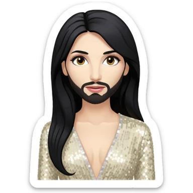 Conchita Wurst with long black hair, ivory sequin outfit sticker