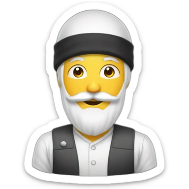 smiley face with white beard and moustache, wearing white muslim skullcap sticker