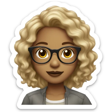 Light skin girl with wavy hair and clear glasses sticker