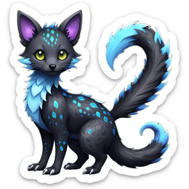 Feral Rare Fantasy Darkg gothic spooky  sparkly shiny Vernid-Trico-species by LiLaiRa, random markings, tufted tail, tufted ears, full body sticker