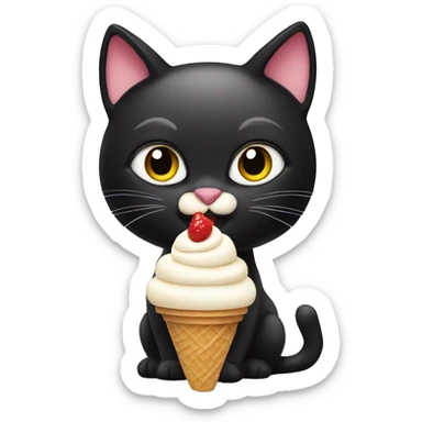 Black cat eating ice cream sticker
