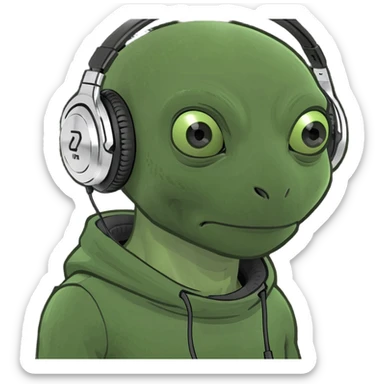 A cute alien with black head phones on sticker