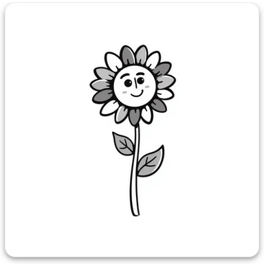 Cheerful sunflower with detailed petals, center, leaves and stem. Using specific pastel colors (dd9fb0, ffc6d3, a3bfc9, c4bee2, f1b091). Hand-drawn doodle style with intricate details. Happy, bright sunflower design with a transparent background. sticker
